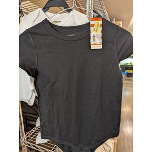 Cat & Jack Kids Small 6/7 Adaptive Short Sleeve Bodysuit‎ Black Diaper Shirt NWT
